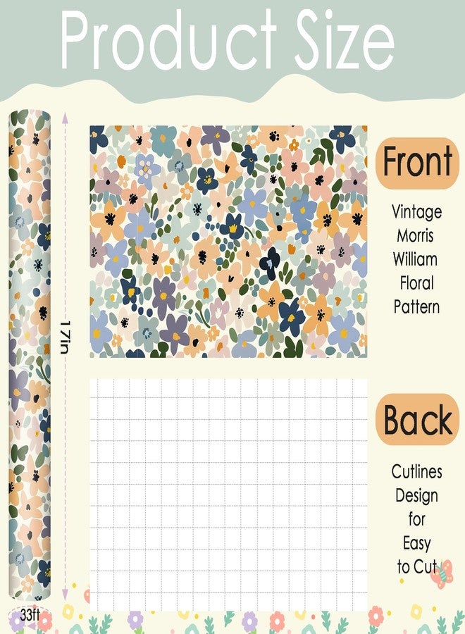 Fabllewavi 1 Roll Boho Floral Wrapping Paper Mini Roll - 17in x 32.8Ft Watercolor Boho Floral Patterns Gift Wrap Paper for Spring Birthday Wedding DIY Crafts Baby Shower Party Supplies - Image 2