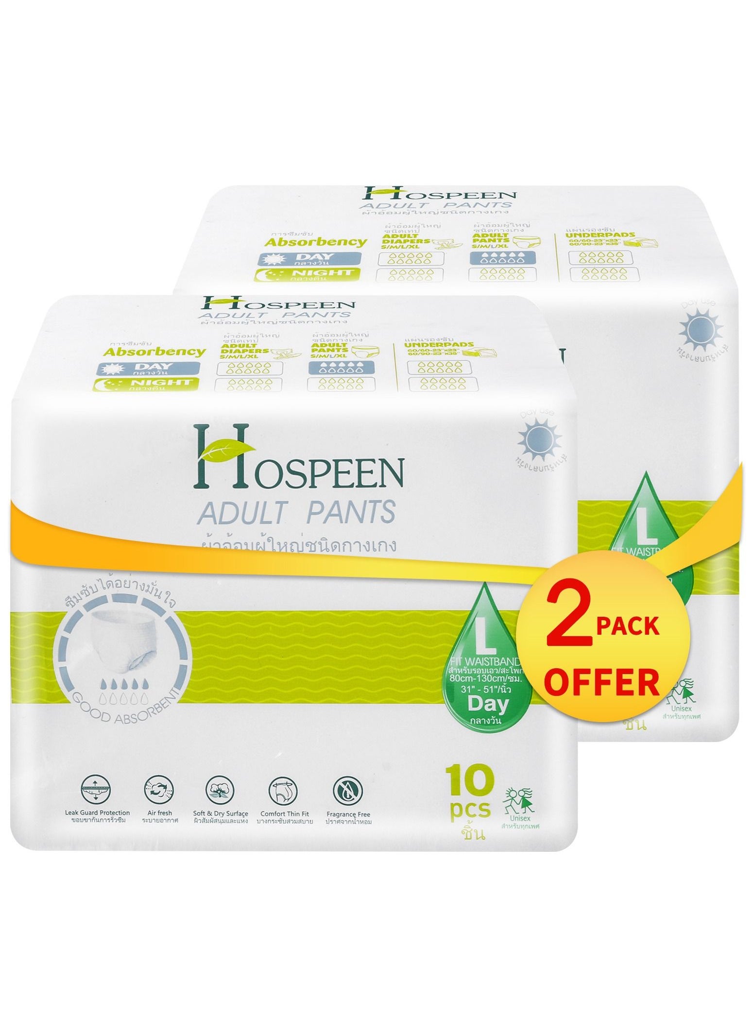 Hospeen Adult Diapers Pants,Period Pants for Sanitary Protection,Large,Waist Size 80-130cm,20 Count Day Unisex Adult Pull Ups,Panty Style Sanitary Pads for Women,Super Soft Fit. 