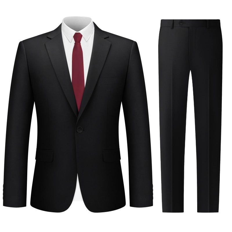 Cooper & Nelson Men's Suit 2 Piece Set, One Button Slim Fit Tuxedo with Jacket Pants Tie for Wedding, Business, Prom Black M - Image 1