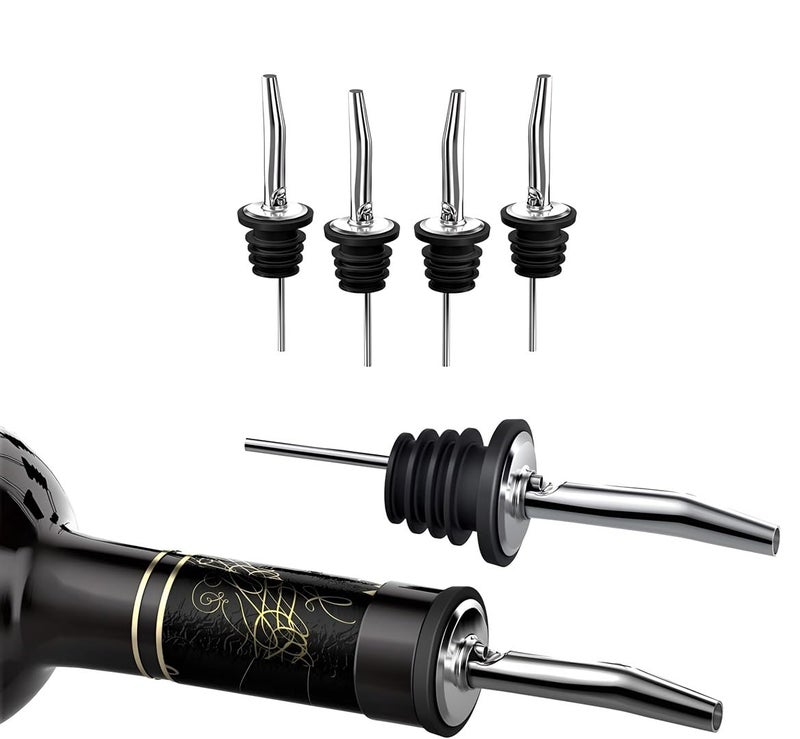BIRDBRID Stainless Steel Olive Oil Pourer with Dust Caps LeakProof Spouts for Oil Vinegar and Liquor Bottles Easy Flow and Durable Design Pack of 4 - Image 1