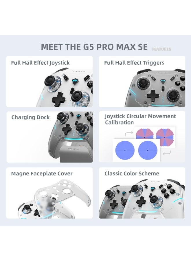 Machenike G5PRO Max SE 1000HZ Wireless Gaming Controller for NS/PC/iOS/Android with Charging Dock,PC Controller Hall Effect Joystick/Triggers/Gyroscope,RGB Backlight, Gray - Image 2