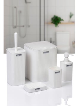 ‎okyanus Home Ocean Home Mina White Striped Square Bathroom Set  - Image 1