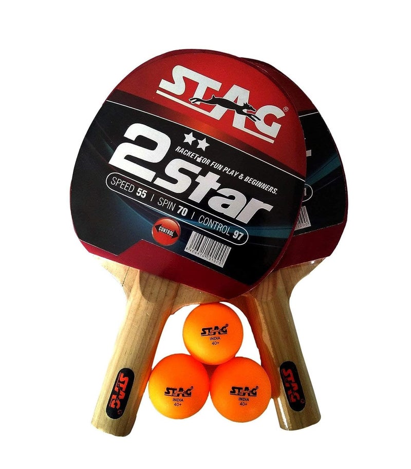 STAG مجموعة اللعب العالمية 2 نجوم | مجموعة تنس الطاولة | مطاط معتمد من ITTF - مضارب تنس الطاولة وكريات T.T مشمولة - Image 2