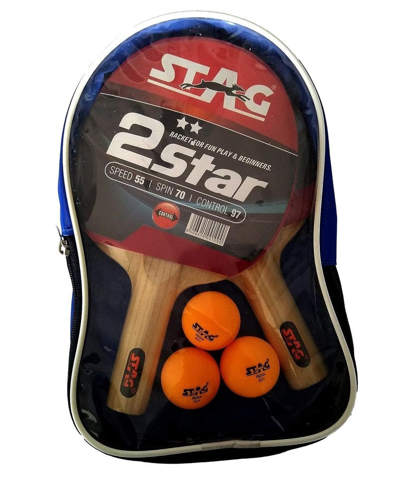 STAG مجموعة اللعب العالمية 2 نجوم | مجموعة تنس الطاولة | مطاط معتمد من ITTF - مضارب تنس الطاولة وكريات T.T مشمولة - Image 1