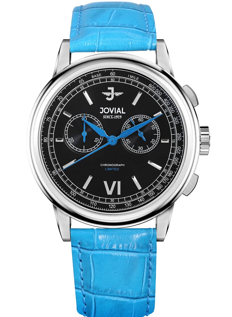 JOVIAL 9180GSLC43E Men's Leather strap Watch, 42mm, Black Dial - Image 1