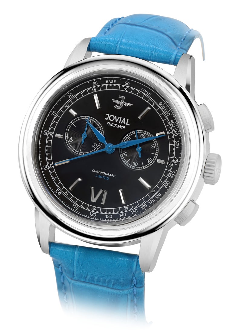 JOVIAL 9180GSLC43E Men's Leather strap Watch, 42mm, Black Dial - Image 2