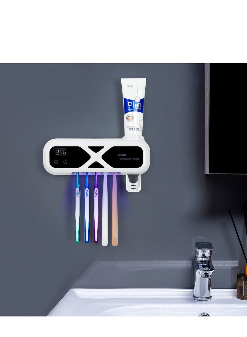 SYOSI Wall-Mounted Toothbrush Holder, Toothpaste Dispenser Blu-ray Toothbrush Cleaning Tool USB Charging - Image 2