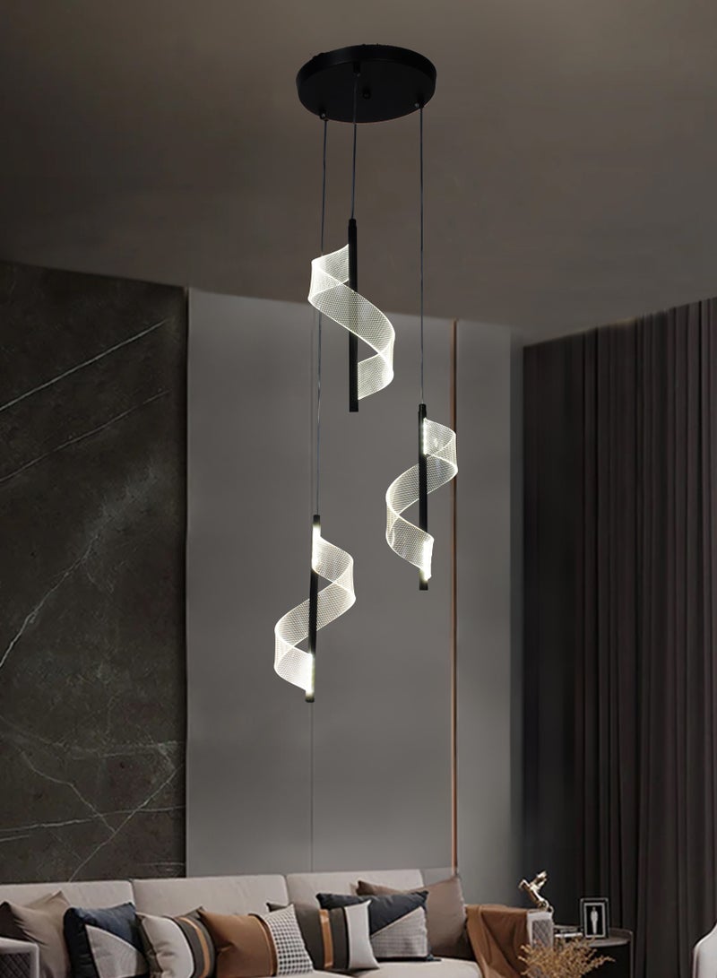Best Power Nordic Creative Pendant Light 7035-3-BK Three Lighting Lamps Acrylic Spiral Chandelier with Built-in Triple indoor Lighting Three Brightness Levels | Elegant Ceiling Fixture for Bedrooms, Living Rooms  - Image 1