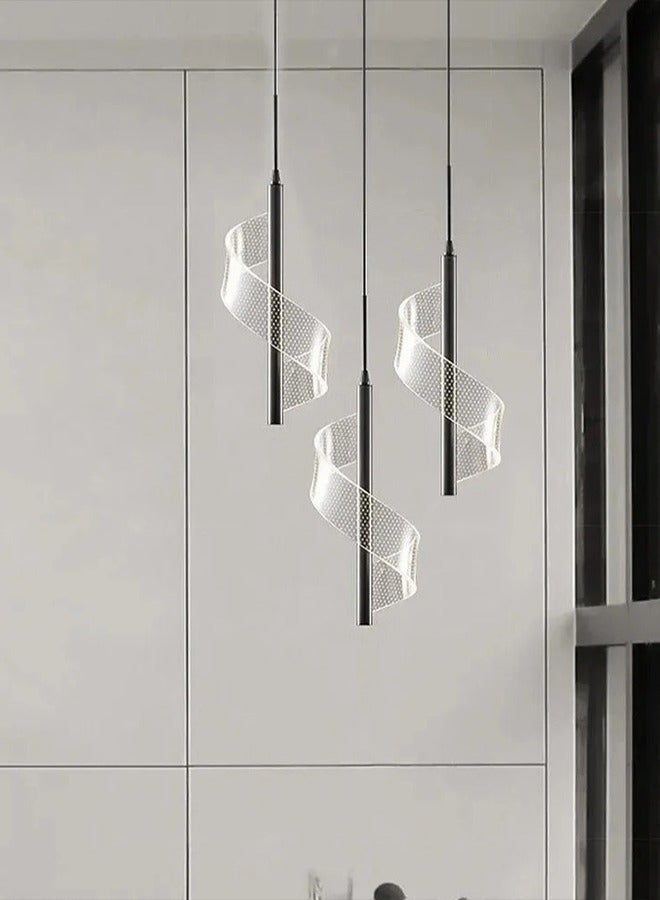 Best Power Nordic Creative Pendant Light 7035-3-BK Three Lighting Lamps Acrylic Spiral Chandelier with Built-in Triple indoor Lighting Three Brightness Levels | Elegant Ceiling Fixture for Bedrooms, Living Rooms  - Image 2