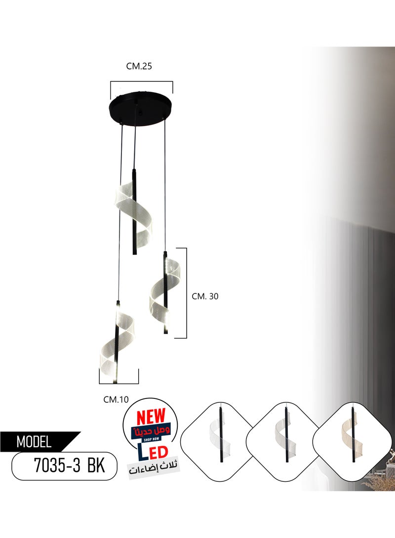 Best Power Nordic Creative Pendant Light 7035-3-BK Three Lighting Lamps Acrylic Spiral Chandelier with Built-in Triple indoor Lighting Three Brightness Levels | Elegant Ceiling Fixture for Bedrooms, Living Rooms  - Image 3