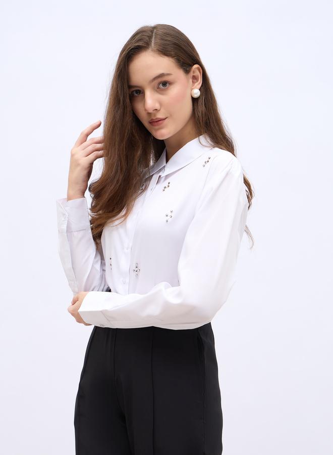 Styli Women White Embellished Long Sleeve Shirt - Image 3