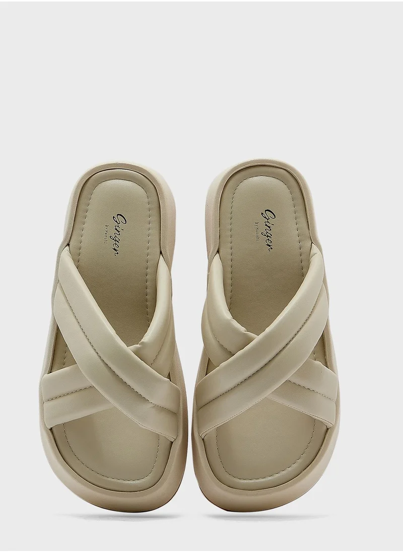Ginger Cross-Over Flat Slider Sandal