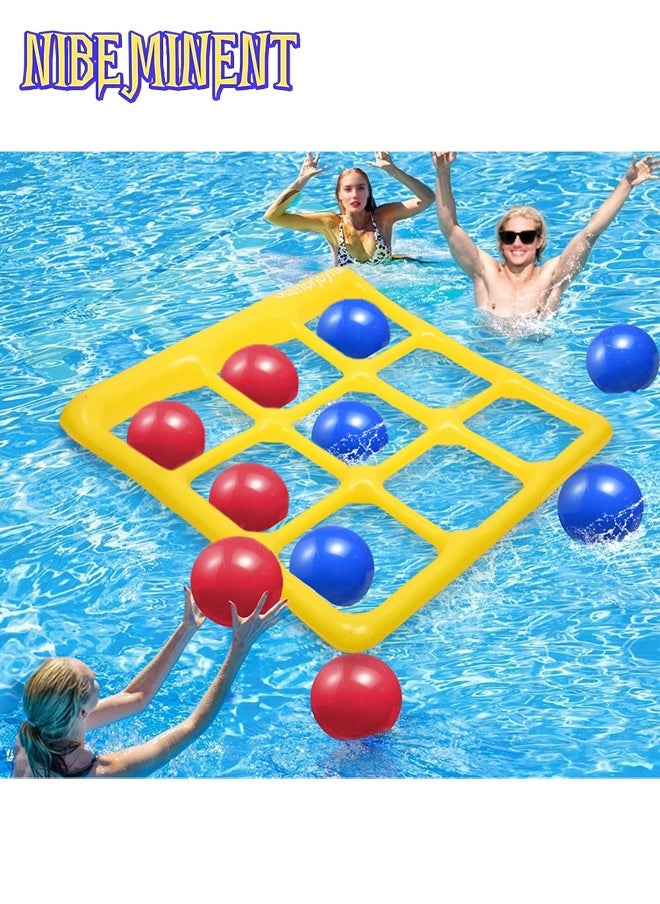 NIBEMINENT Pool Toys Games Set - Tic-Tac-Toe Inflatable Pool Toy with 6 Balls - for Adults Teens Kids  - Image 1