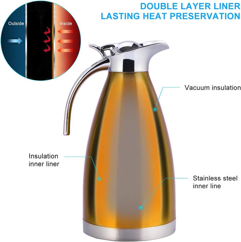 Double Wall Vacuum Insulated Stainless Steel Coffee Tea Pot, Thermo Jug Hot Water Bottle for Brewing, Serving and Keeping Beverage Hot ﻿ (2L) - Image 5
