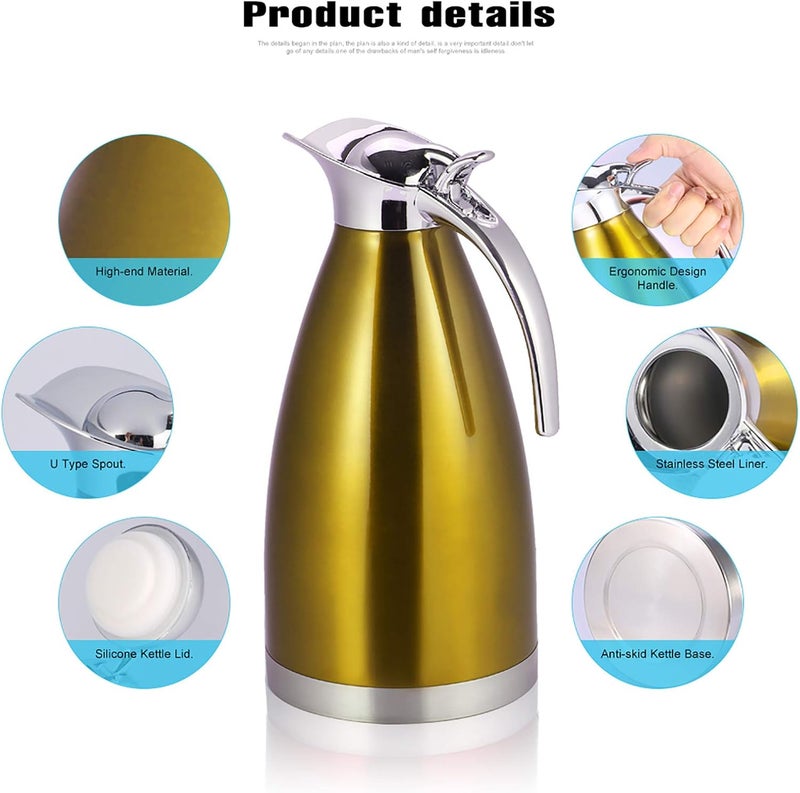 Double Wall Vacuum Insulated Stainless Steel Coffee Tea Pot, Thermo Jug Hot Water Bottle for Brewing, Serving and Keeping Beverage Hot ﻿ (2L) - Image 4