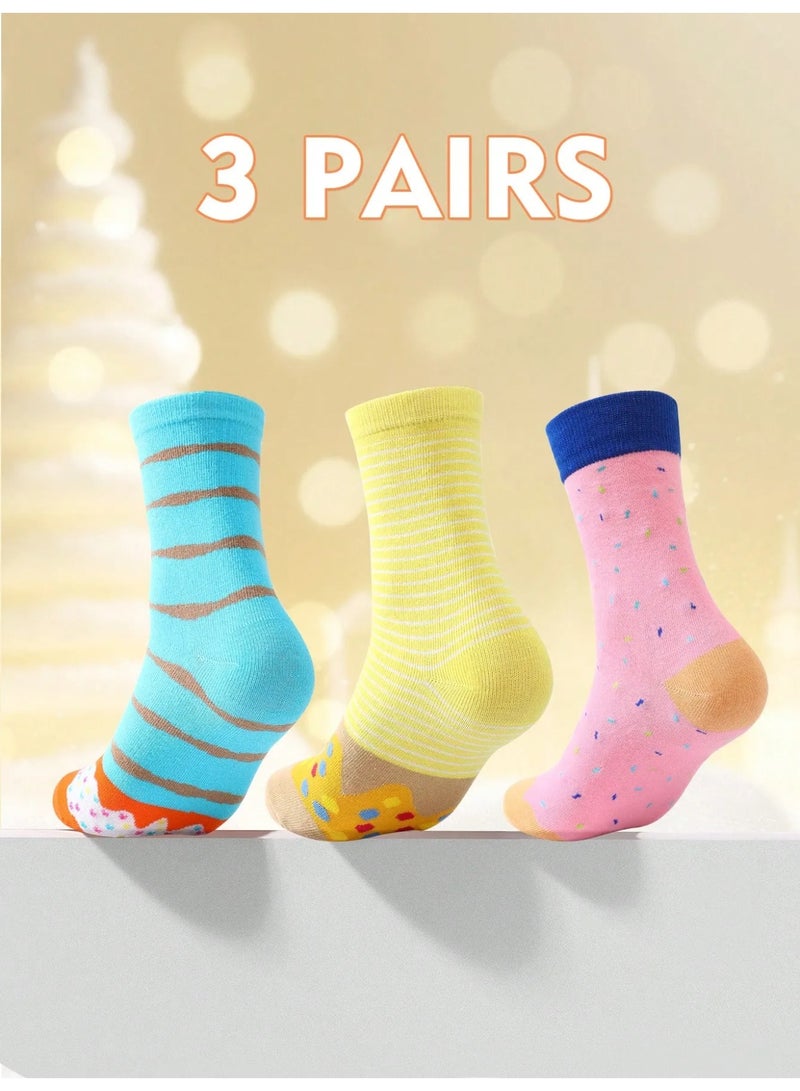 جوارب شتويه طويله مجموعه من 3 ازواج بتصميم ملفت للانظار مستوحى من الدونات تأتي  بتغليف مبتكر على شكل علبة دونات جوارب بالوان زاهيه مصنوعه من قماش ناعم و تحافظ على دفء القدمين في الأجواء الباردة. - Image 3