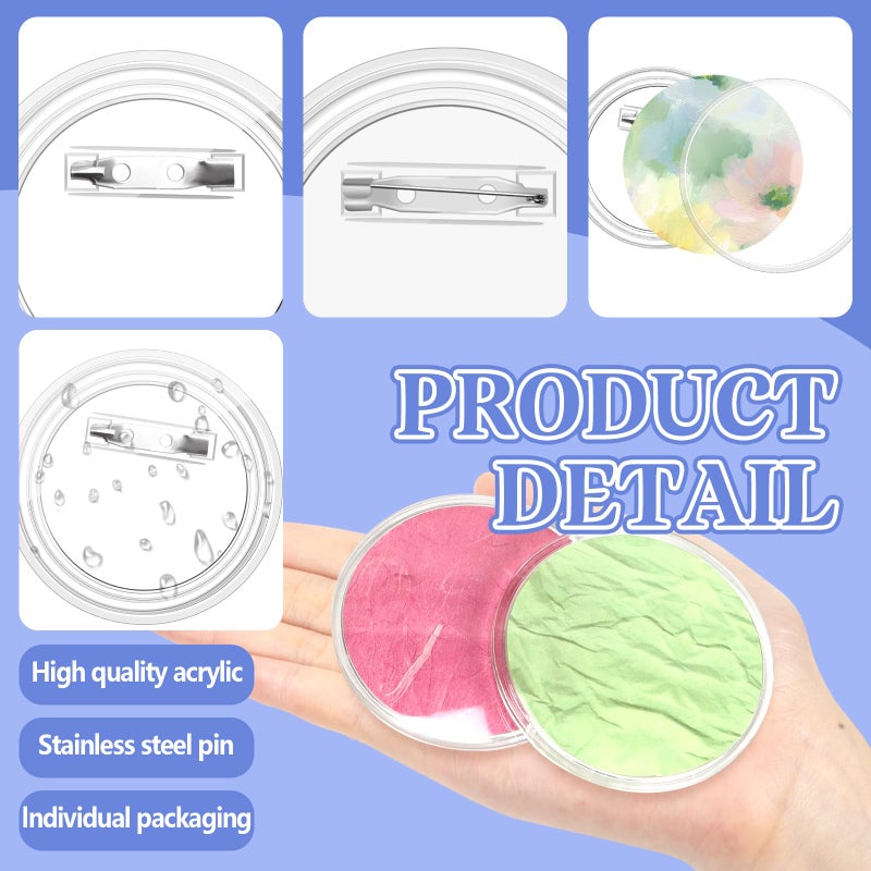 Bignc 3 Inch Clear Acrylic Button Pins - 20 Pack DIY Custom Design Buttons,Pin Backs & Blanks for Sublimation, Crafts,Photo Badges for DIY Gifts & School Projects,Teams, Events Badges (3 Inch) - Image 5