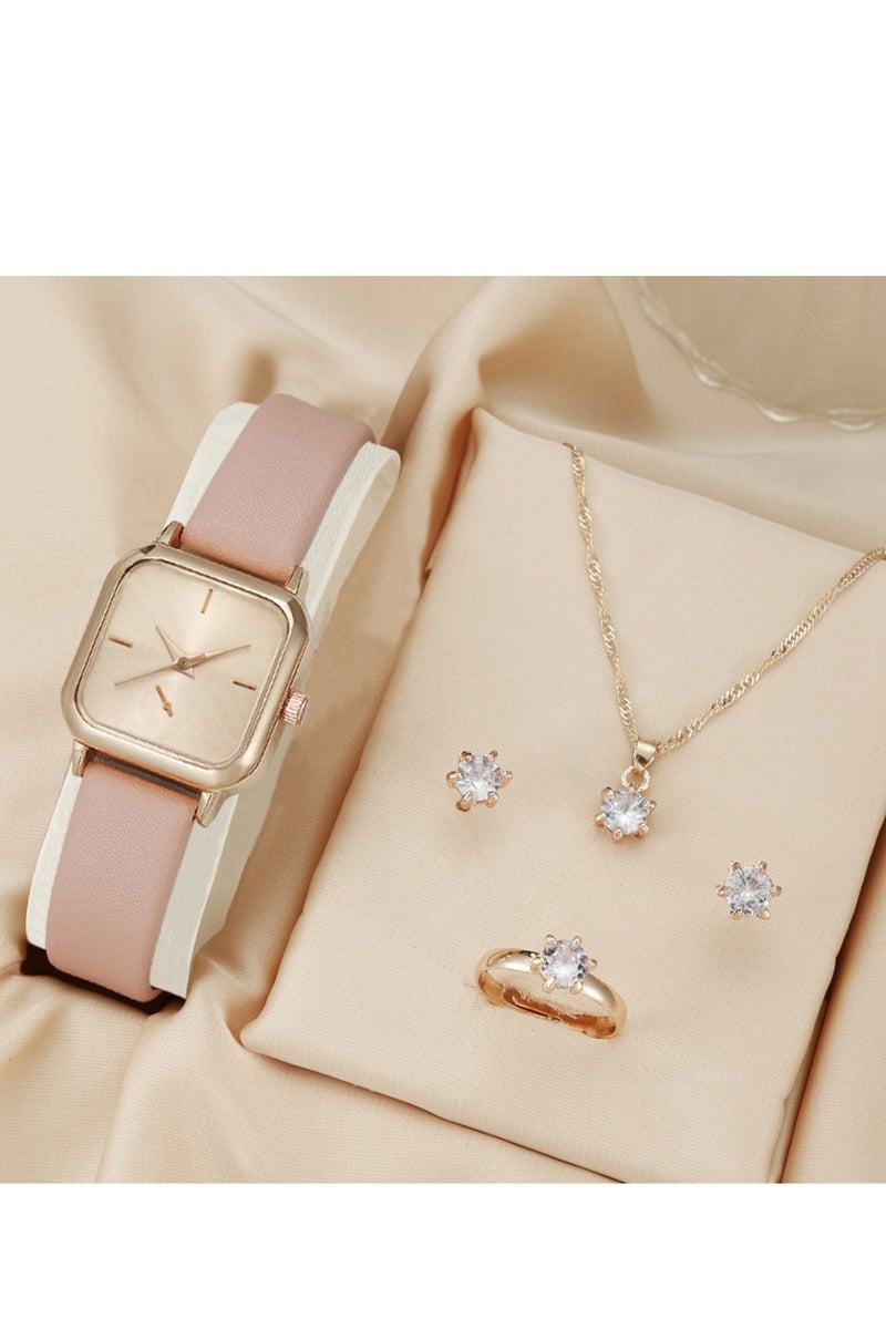 نعم سيدي. طقم مجوهرات ساعة نسائية مكون من 4 قطع، ساعة، قلادة، أقراط، خاتم، هدية نسائية - Image 1