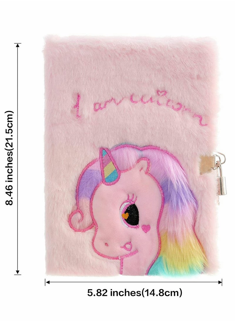 Excefore - Unicorn Diary Plush Notebook Set, Writing Journal Stationery for kids, 1 Lock Notebook Includes Lock with 2 Keys, 51 Unicorn Sticky Notes for Students School Gifts - Image 1
