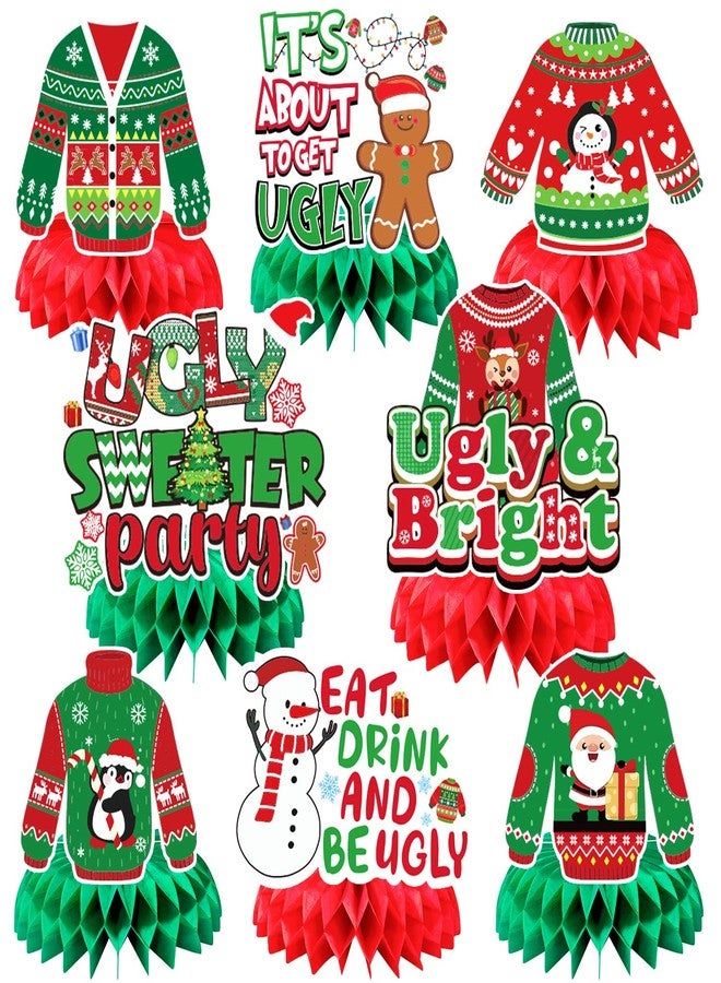 JULMELON 8PCS Ugly Sweater Party Decorations Honeycomb Centerpieces, Ugly Sweater Christmas Party Centerpieces for Tables Ugly Sweater Table Decor 3D Table Toppers for Christmas Winter Party Supplies - Image 1