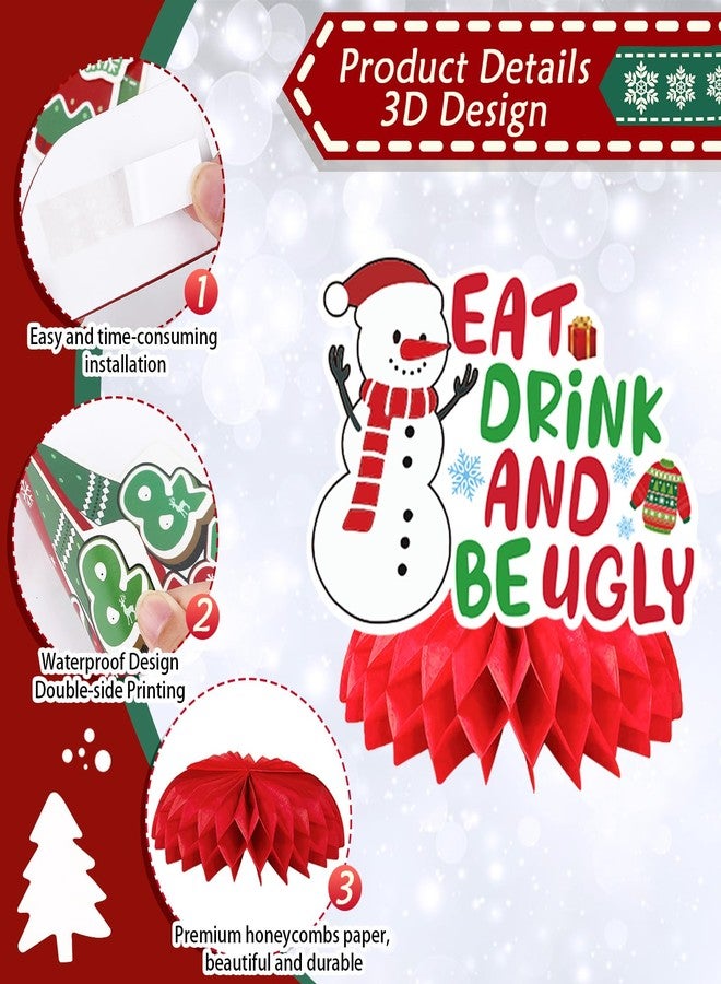 JULMELON 8PCS Ugly Sweater Party Decorations Honeycomb Centerpieces, Ugly Sweater Christmas Party Centerpieces for Tables Ugly Sweater Table Decor 3D Table Toppers for Christmas Winter Party Supplies - Image 3