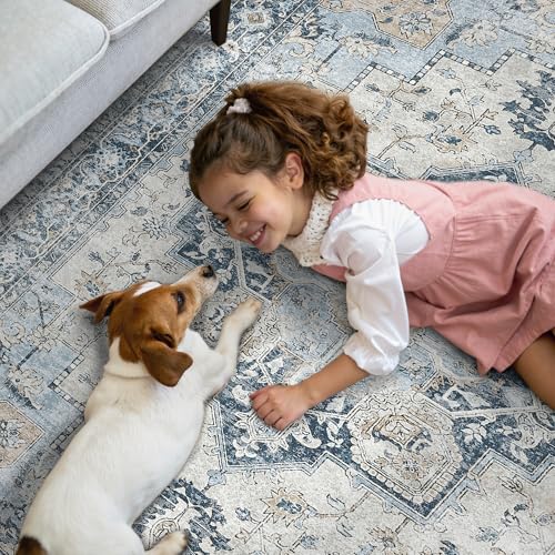 GENIMO Runner Rug 2x5, Machine Washable Non Slip Vintage Runner Rug, Low Pile Lighrweight Rugs for Entryway, Hallway, Kitchen and Corridor, Blue - Image 3
