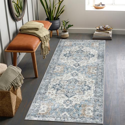 GENIMO Runner Rug 2x5, Machine Washable Non Slip Vintage Runner Rug, Low Pile Lighrweight Rugs for Entryway, Hallway, Kitchen and Corridor, Blue - Image 2