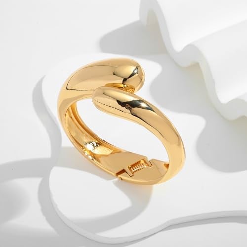 WOWORAMA Chunky Teardrop Cuff Bracelets for Women Waterdrop Dome Hinged Cuff Bangles Thick Chunky Bypass Bracelet Statement Bracelets - Image 3