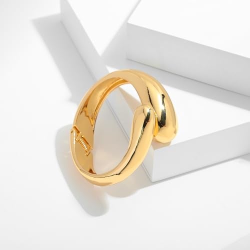 WOWORAMA Chunky Teardrop Cuff Bracelets for Women Waterdrop Dome Hinged Cuff Bangles Thick Chunky Bypass Bracelet Statement Bracelets - Image 2