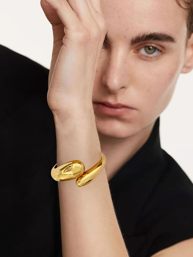 WOWORAMA Chunky Teardrop Cuff Bracelets for Women Waterdrop Dome Hinged Cuff Bangles Thick Chunky Bypass Bracelet Statement Bracelets - Image 4