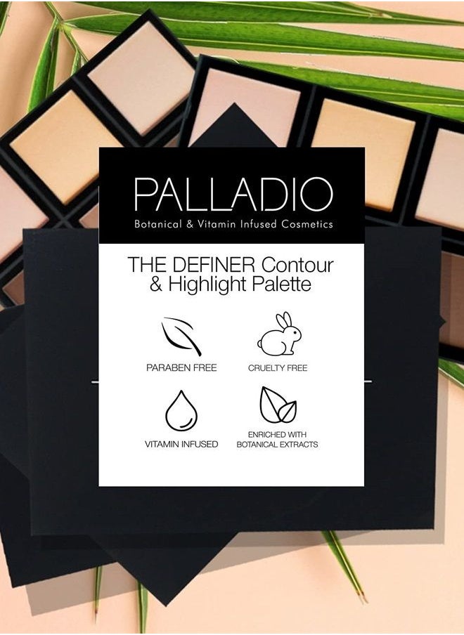 PALLADIO - Definer Contour and Highlight Palette, Perfect for Sculpting Facial Features, Blendable Satin Finish Colors, 6 shades for Contouring and Highlighting, Compact Powder with Mirror - Image 1