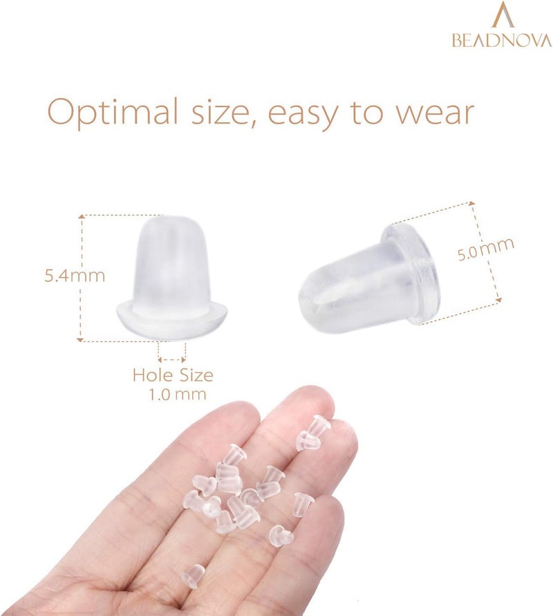 BEADNOVA Earring Backs for Studs Rubber Plastic Silicone Earring Backings Clear Secure Pierced Ear Studs Backs Stopper Safety Hypoallergenic Ear Post Backing for Hook Earstuds (200 pcs) - Image 2