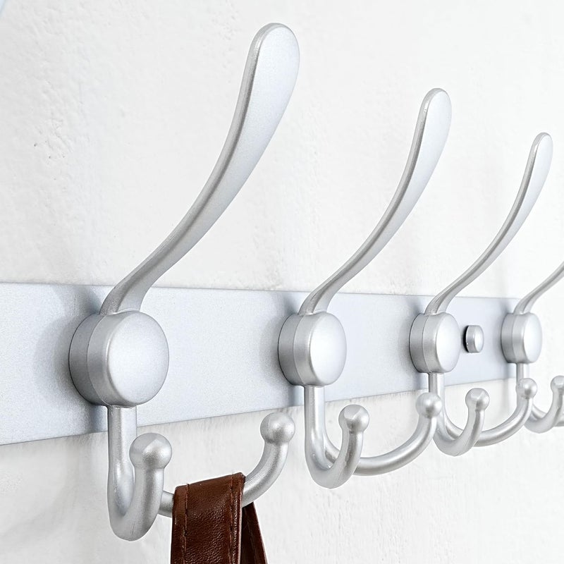 Dseap All season compatible build Coat Rack Wall Mounted - 5 Tri Hooks, Heavy Duty, Stainless Steel, Metal Coat Hook Rail for Coat Hat Towel Purse Robes Mudroom Bathroom Entryway, Silver Globally popular elegant design - Image 3