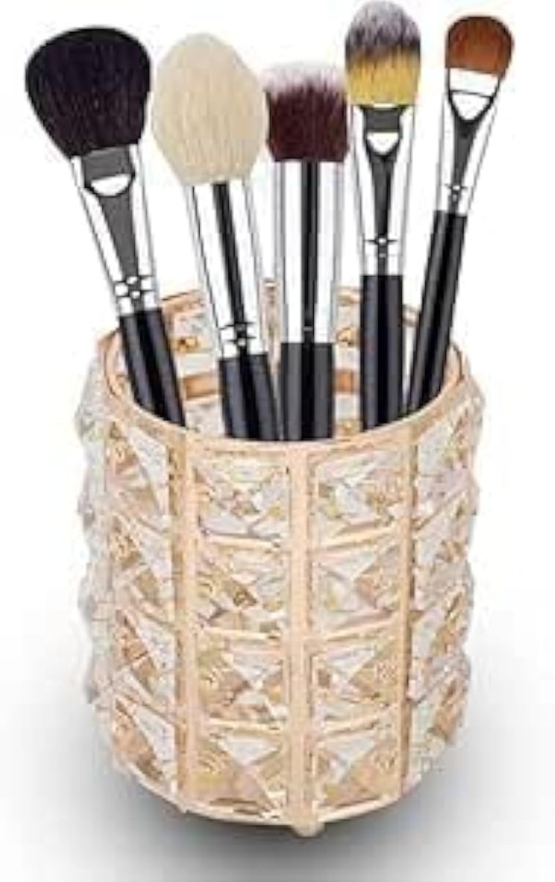 حامل فرش مكياج كريستالي، منظم مستحضرات تجميل ذهبي، كوب تخزين، حاوية مصنوعة يدويًا للفرش والأقلام وأقلام الرصاص، حامل شموع، ديكور غرفة النوم والمكتب، هدية