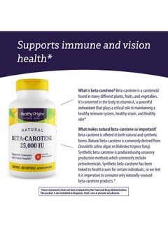 Healthy Origins Healthy Origins Beta-Carotene 25,000 IU (7,500 mcg), Natural Beta-Carotene, Immune Support, Vision Support, Non-GMO, Gluten-Free, 180 Softgels  - Image 5