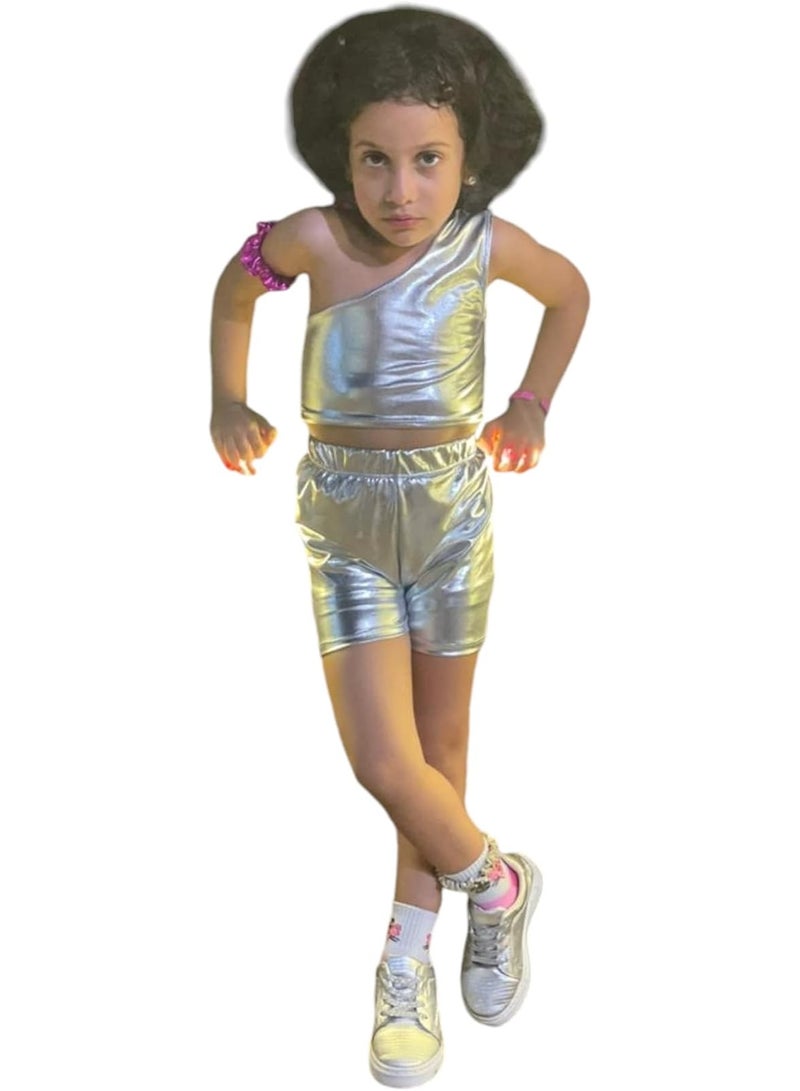 Disco Lycra Leather 2 Pieces Fit for Gymnastics and Ballet