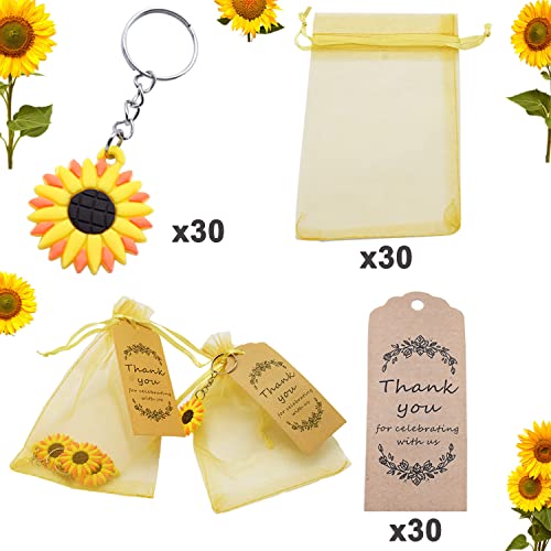 COLVWOFA 30 Sets Sunflower Birthday Party Favors Include Keychains Organza Bags Thank You Kraft Tags for Kids Party Supplies Wedding Baby Shower Return Gifts - Image 5