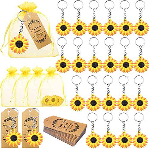 COLVWOFA 30 Sets Sunflower Birthday Party Favors Include Keychains Organza Bags Thank You Kraft Tags for Kids Party Supplies Wedding Baby Shower Return Gifts - Image 1