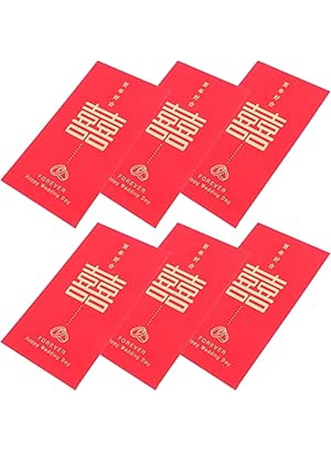 Traditional Chinese Red Envelopes 6pcs Wedding Money Packets With Joy Symbol - Image 1