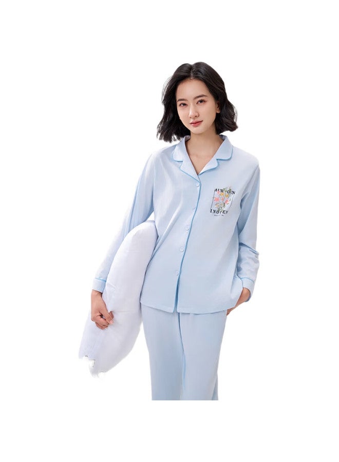 THREEGUN [Zhimeng Series] Women'S Spring And Summer Pajamas, 100% Pure Cotton, Anti-Mite, Cardigan, Lapel, Long-Sleeve Loungewear - Image 2
