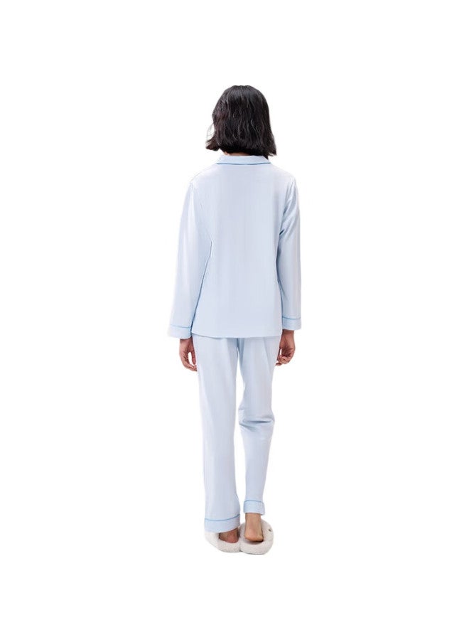 THREEGUN [Zhimeng Series] Women'S Spring And Summer Pajamas, 100% Pure Cotton, Anti-Mite, Cardigan, Lapel, Long-Sleeve Loungewear - Image 1
