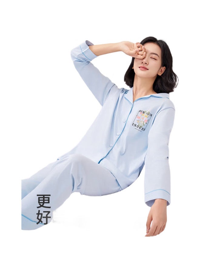 THREEGUN [Zhimeng Series] Women'S Spring And Summer Pajamas, 100% Pure Cotton, Anti-Mite, Cardigan, Lapel, Long-Sleeve Loungewear - Image 3