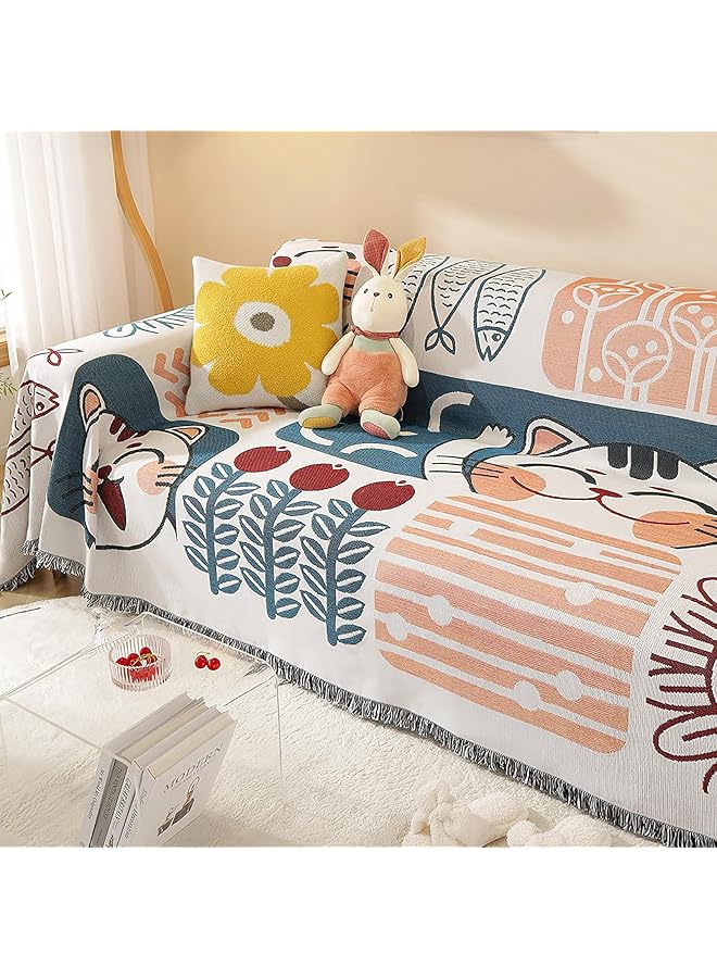 The Bros غطاء أريكة سميك، غطاء أريكة مزدوج الجانب لثلاثة مقاعد، بطانية أريكة مزينة بتفاصيل محبوكة قابلة للغسل، غطاء أريكة غير قابل للانزلاق بحجم كبير 180 * 260 سم - Image 1