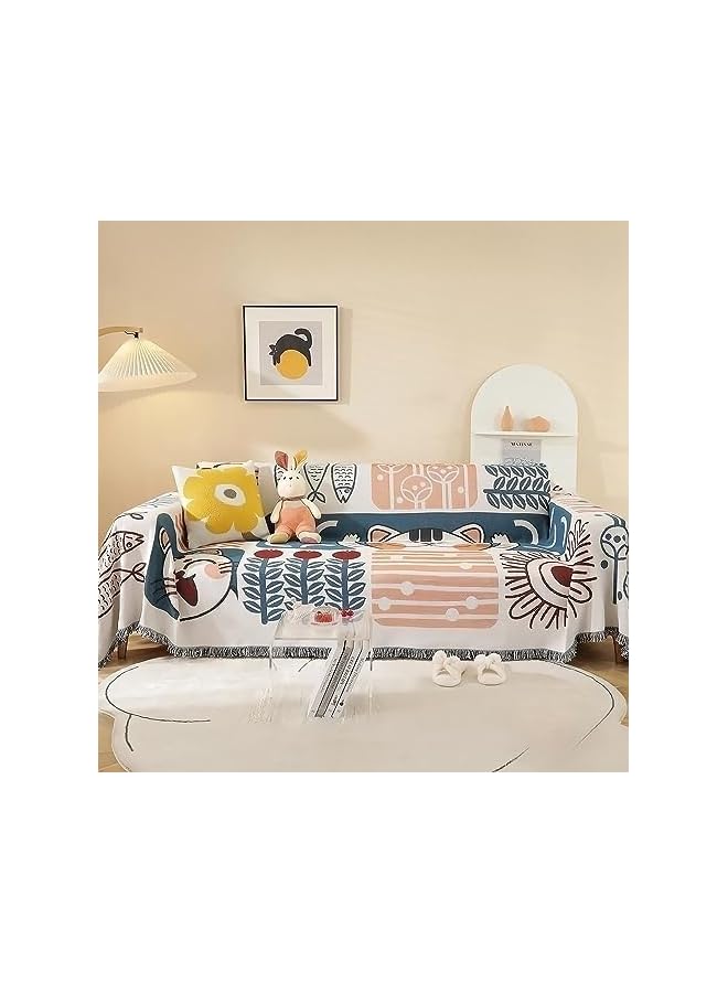 The Bros غطاء أريكة سميك، غطاء أريكة مزدوج الجانب لثلاثة مقاعد، بطانية أريكة مزينة بتفاصيل محبوكة قابلة للغسل، غطاء أريكة غير قابل للانزلاق بحجم كبير 180 * 260 سم - Image 2