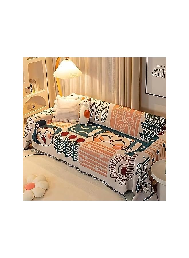 The Bros غطاء أريكة سميك، غطاء أريكة مزدوج الجانب لثلاثة مقاعد، بطانية أريكة مزينة بتفاصيل محبوكة قابلة للغسل، غطاء أريكة غير قابل للانزلاق بحجم كبير 180 * 260 سم - Image 3