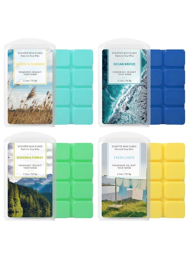 STRN Scented Wax Melts Wax Cubes long Lasting Strong Scent, Soy Wax Cubes for Warmer Jelly Wax Melts Set, Ocean Breeze, Fresh Linen, Bohemia Forest, Summer Wind (4 x 2.5oz) - Image 1