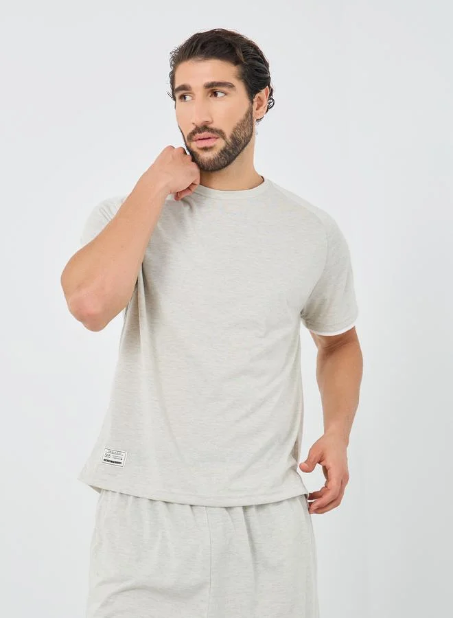 Styli Styli Grey Woven Badge Detail T-Shirt and Shorts Set