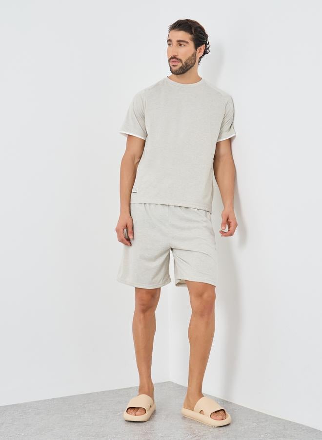 Styli Grey Woven Badge Detail T-Shirt and Shorts Set - Image 1