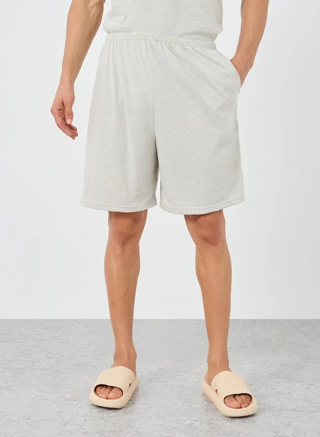 Styli Styli Grey Woven Badge Detail T-Shirt and Shorts Set