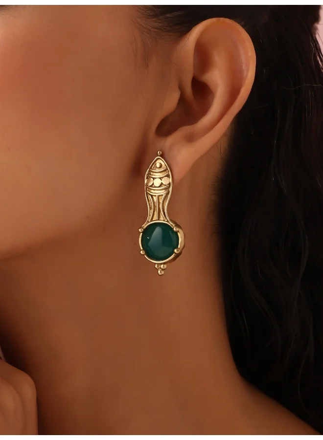 trueBrowns trueBrowns Brass Green Stone Abstarct Earrings